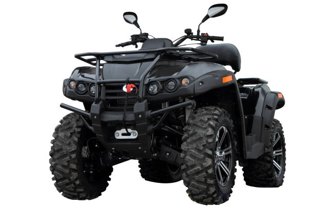 Black modern ATV, isolated on white background.